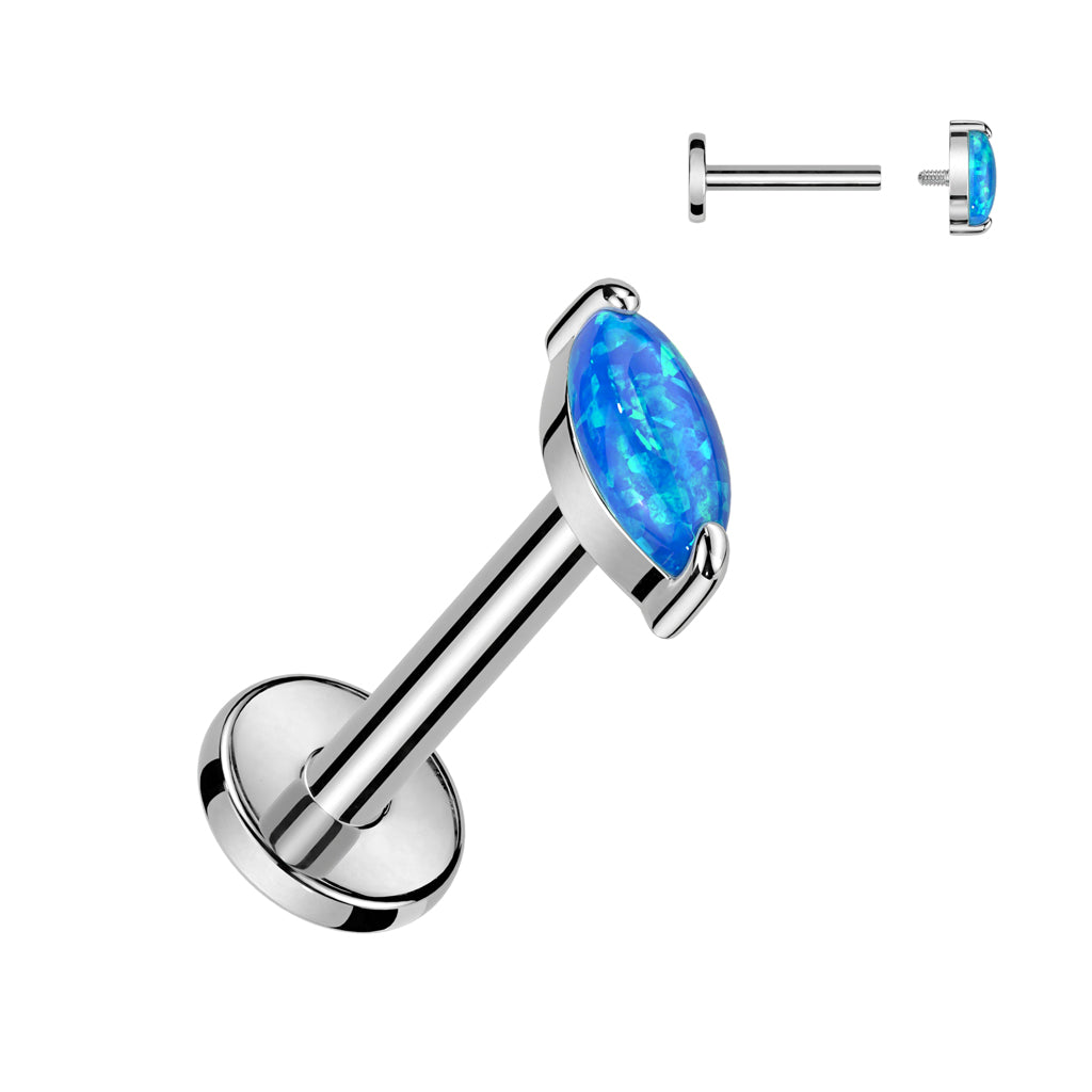 16G Titanium Internally Threaded Labret W/ Marquise Opal Top